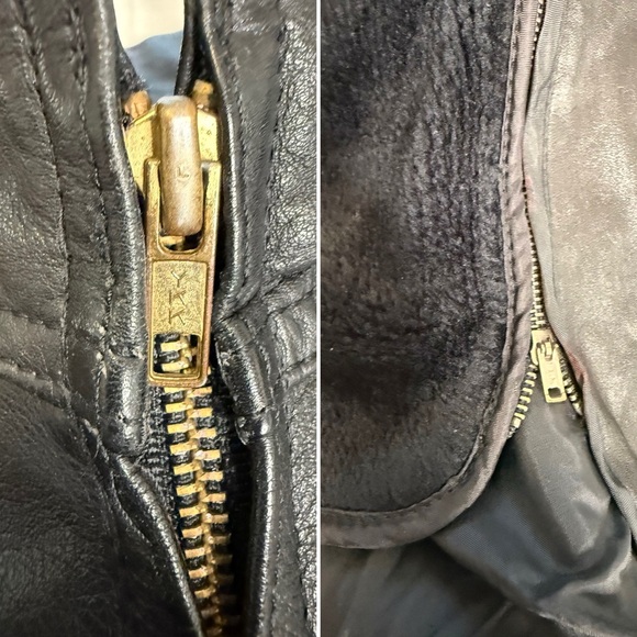 Vintage 90s Black Leather Jacket Sherpa Lined Minimalist Moto L Wilson’s leather - Picture 7 of 13